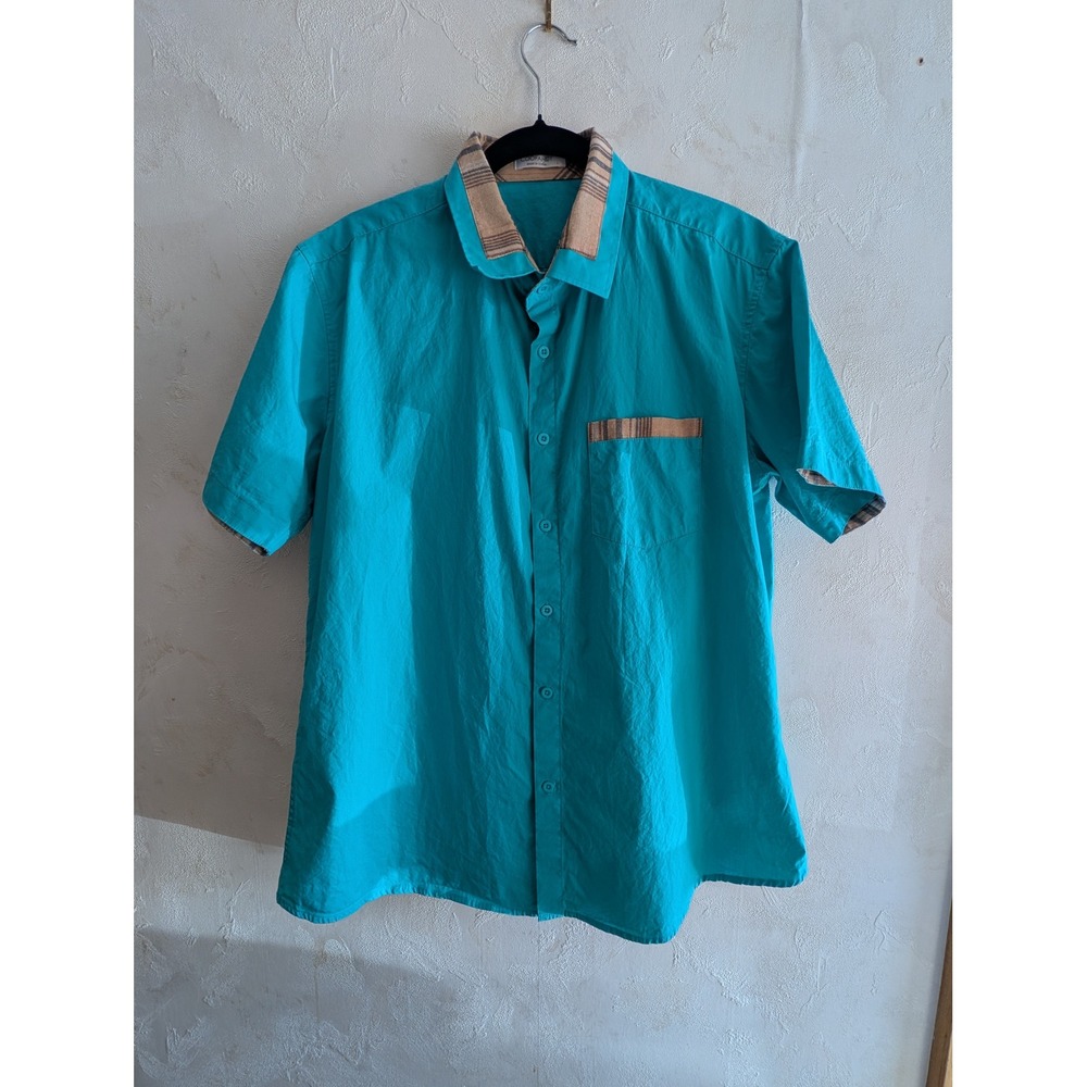 Coofandy Mens Short Sleeve Button Down Western Shirt Turquoise Blue Size L